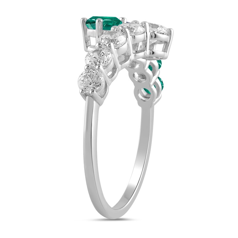 Main Image 2 of Lab-Created Emerald and 3/4 CT. T.W. Certified Lab-Grown Diamond Graduated Bypass Ring in 14K White Gold (F/SI2)