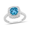 Thumbnail Image 1 of Cushion-Cut Swiss Blue Topaz and 1/2 CT. T.W. Certified Lab-Grown Diamond Frame Ring in 14K White Gold (F/SI2)