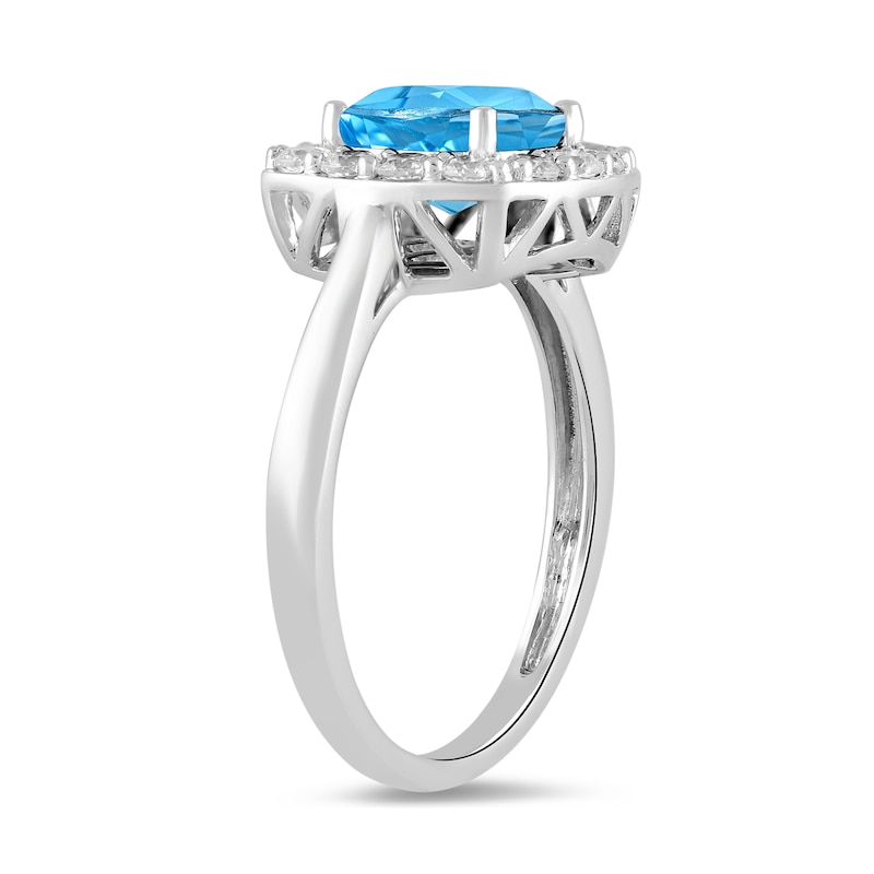 Main Image 2 of Cushion-Cut Swiss Blue Topaz and 1/2 CT. T.W. Certified Lab-Grown Diamond Frame Ring in 14K White Gold (F/SI2)