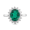 Thumbnail Image 3 of Oval Lab-Created Emerald and 1/2 CT. T.W. Certified Lab-Grown Diamond Sunburst Frame Ring in 14K White Gold (F/SI2)