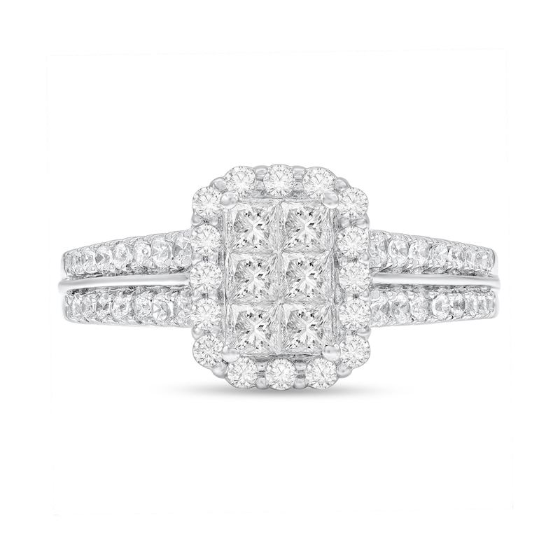 Main Image 3 of 7/8 CT. T.W. Emerald-Shaped Multi-Diamond Frame Split Shank Engagement Ring in 10K White Gold