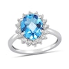 Thumbnail Image 1 of Oval Swiss Blue Topaz and 1/2 CT. T.W. Certified Lab-Grown Diamond Sunburst Frame Ring in 14K White Gold (F/SI2)