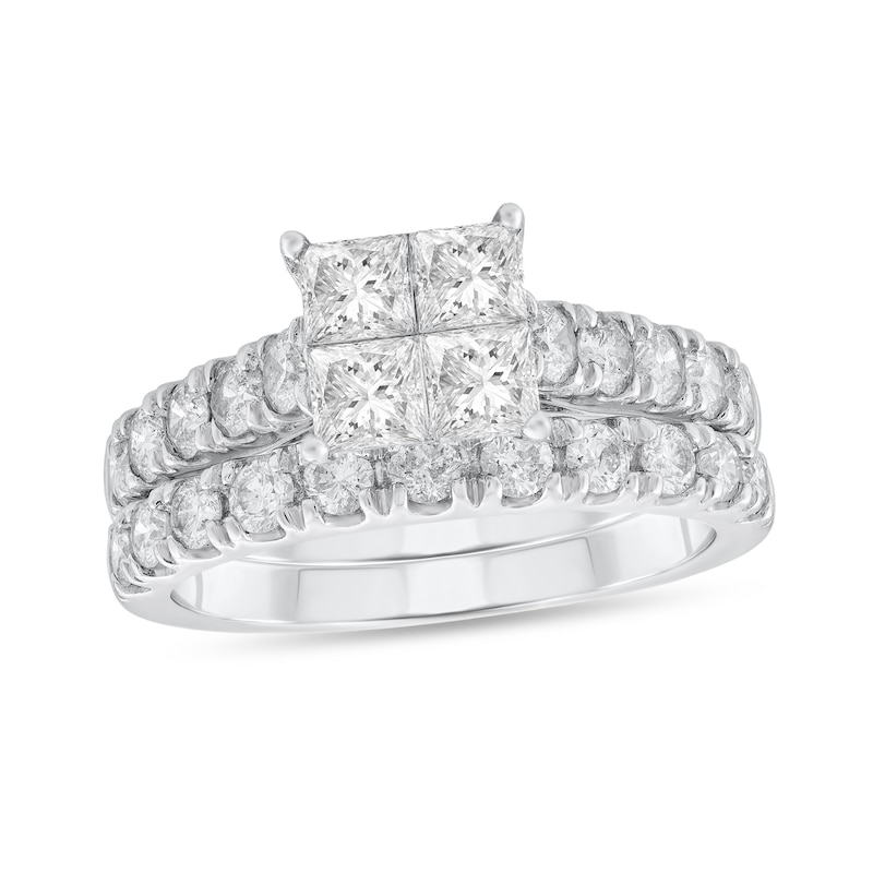 Main Image 1 of 1-7/8 CT. T.W. Quad Princess-Cut Diamond Bridal Set in 14K White Gold