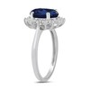 Thumbnail Image 2 of Oval Blue Lab-Created Sapphire and 1/2 CT. T.W. Certified Lab-Grown Diamond Sunburst Frame Ring in 14K White Gold