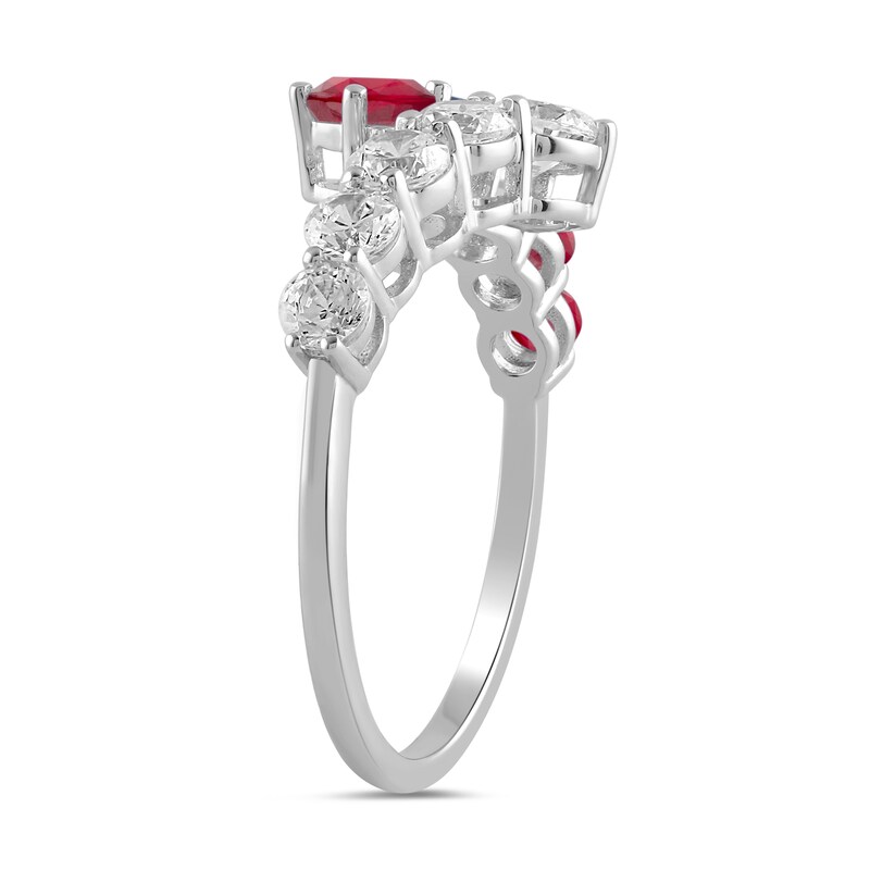 Main Image 2 of Lab-Created Ruby and 3/4 CT. T.W. Certified Lab-Grown Diamond Graduated Bypass Ring in 14K White Gold (F/SI2)
