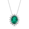 Thumbnail Image 1 of Oval Lab-Created Emerald and 1/2 CT. T.W. Certified Lab-Grown Diamond Sunburst Frame Pendant in 14K White Gold