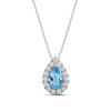Thumbnail Image 1 of Pear-Shaped Swiss Blue Topaz and 1/3 CT. T.W. Certified Lab-Grown Diamond Frame Pendant in 14K White Gold (F/SI2)