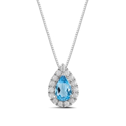Pear-Shaped Swiss Blue Topaz and 1/3 CT. T.W. Certified Lab-Grown Diamond Frame Pendant in 14K White Gold (F/SI2)