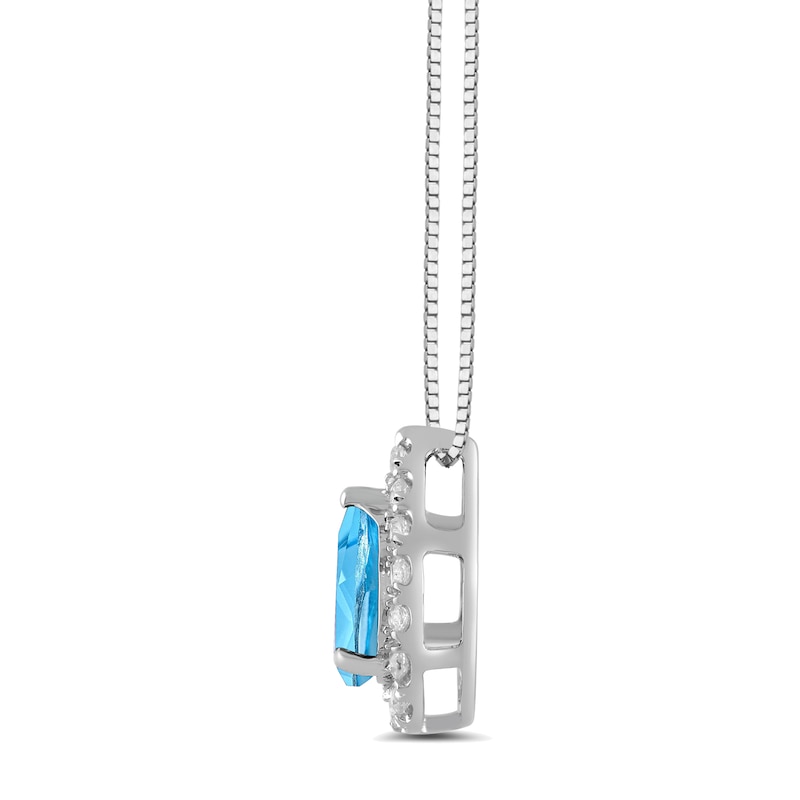 Main Image 2 of Pear-Shaped Swiss Blue Topaz and 1/3 CT. T.W. Certified Lab-Grown Diamond Frame Pendant in 14K White Gold (F/SI2)