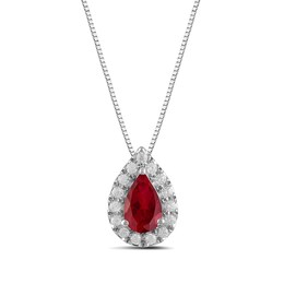 Pear-Shaped Lab-Created Ruby and 1/3 CT. T.W. Certified Lab-Created Diamond Frame Pendant in 14K White Gold (F/SI2)