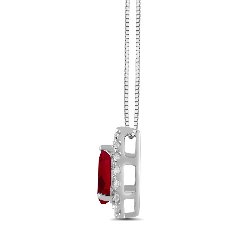 Main Image 2 of Pear-Shaped Lab-Created Ruby and 1/3 CT. T.W. Certified Lab-Grown Diamond Frame Pendant in 14K White Gold (F/SI2)