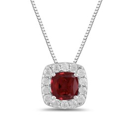 Cushion-Cut Lab-Created Ruby and 1/2 CT. T.W. Certified Lab-Created Diamond Frame Pendant in 14K White Gold (F/SI2)