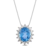 Thumbnail Image 1 of Oval Swiss Blue Topaz and 1/2 CT. T.W. Certified Lab-Grown Diamond Sunburst Frame Pendant in 14K White Gold (F/SI2)