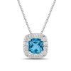 Thumbnail Image 1 of Cushion-Cut Swiss Blue Topaz and 1/2 CT. T.W. Certified Lab-Grown Diamond Frame Pendant in 14K White Gold (F/SI2)