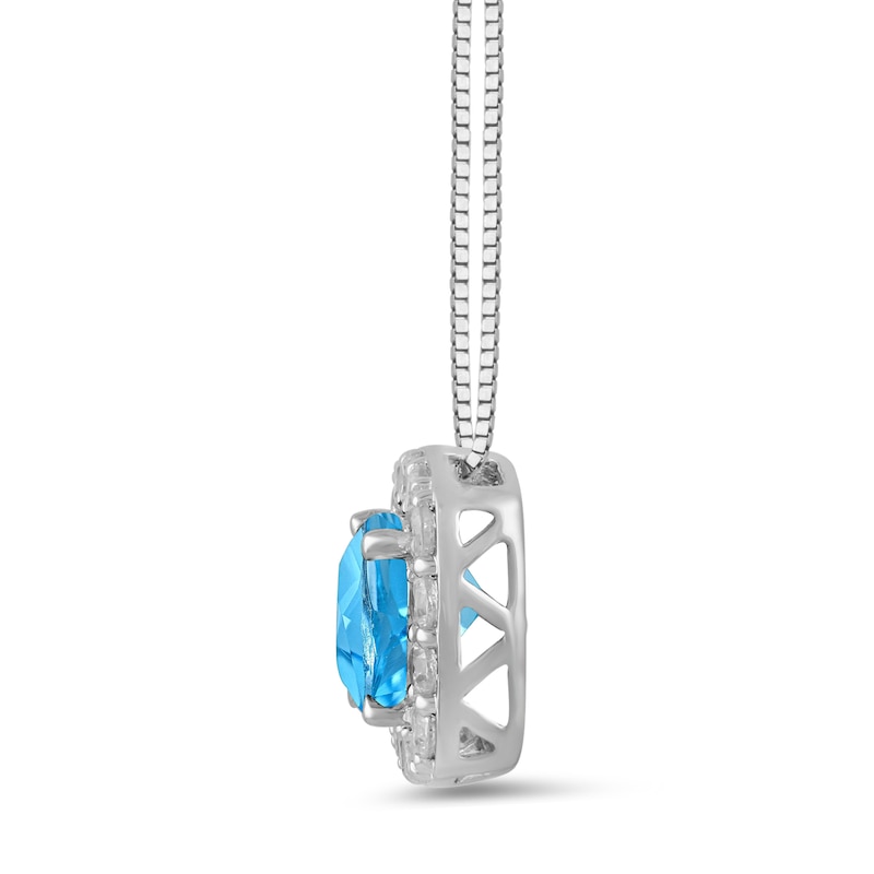 Main Image 2 of Cushion-Cut Swiss Blue Topaz and 1/2 CT. T.W. Certified Lab-Grown Diamond Frame Pendant in 14K White Gold (F/SI2)