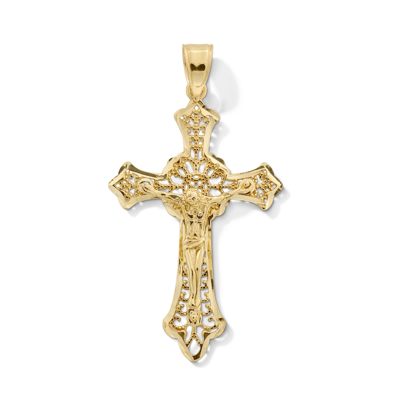 Main Image 1 of Diamond-Cut Filigree Crucifix Necklace Charm in Solid 14K Gold