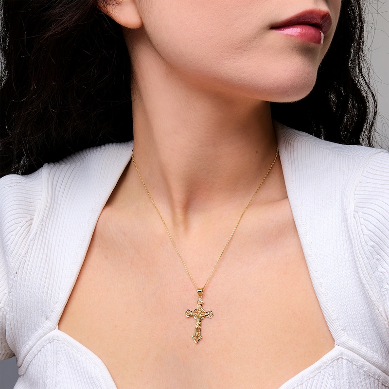 Main Image 2 of Diamond-Cut Filigree Crucifix Necklace Charm in Solid 14K Gold
