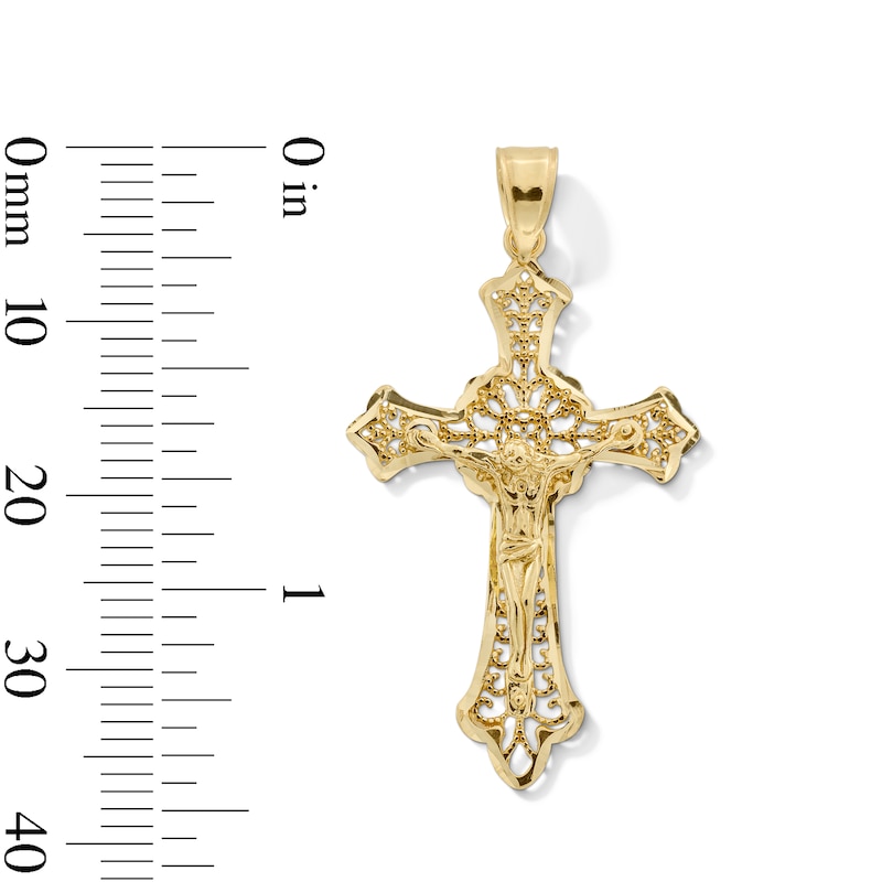 Main Image 3 of Diamond-Cut Filigree Crucifix Necklace Charm in Solid 14K Gold