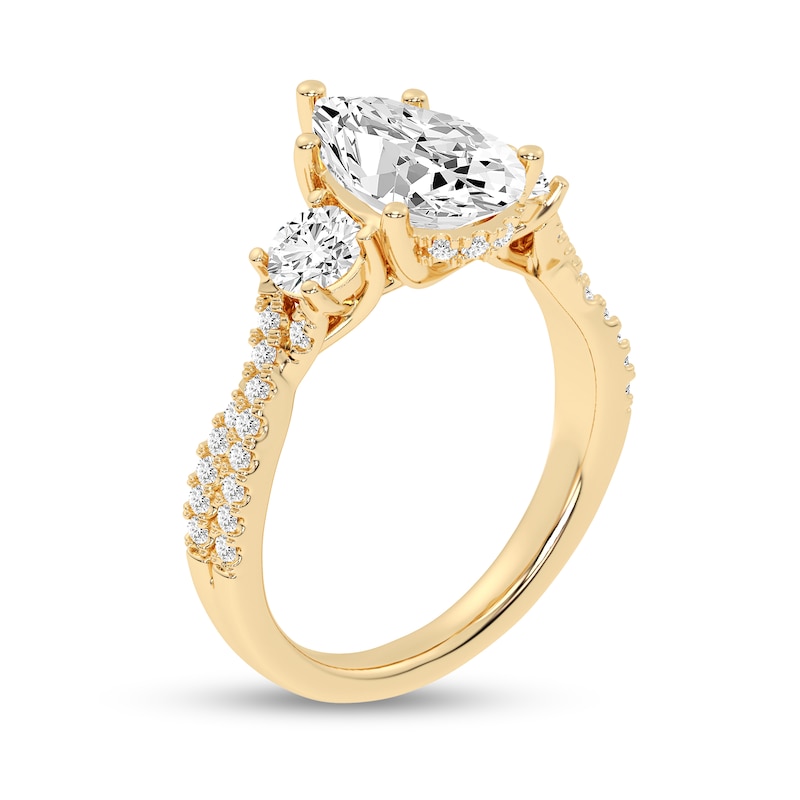 Main Image 2 of 2-3/4 CT. T.W. Pear-Shaped Certified Lab-Grown Diamond Three Stone Engagement Ring in 14K Gold (F/SI2)