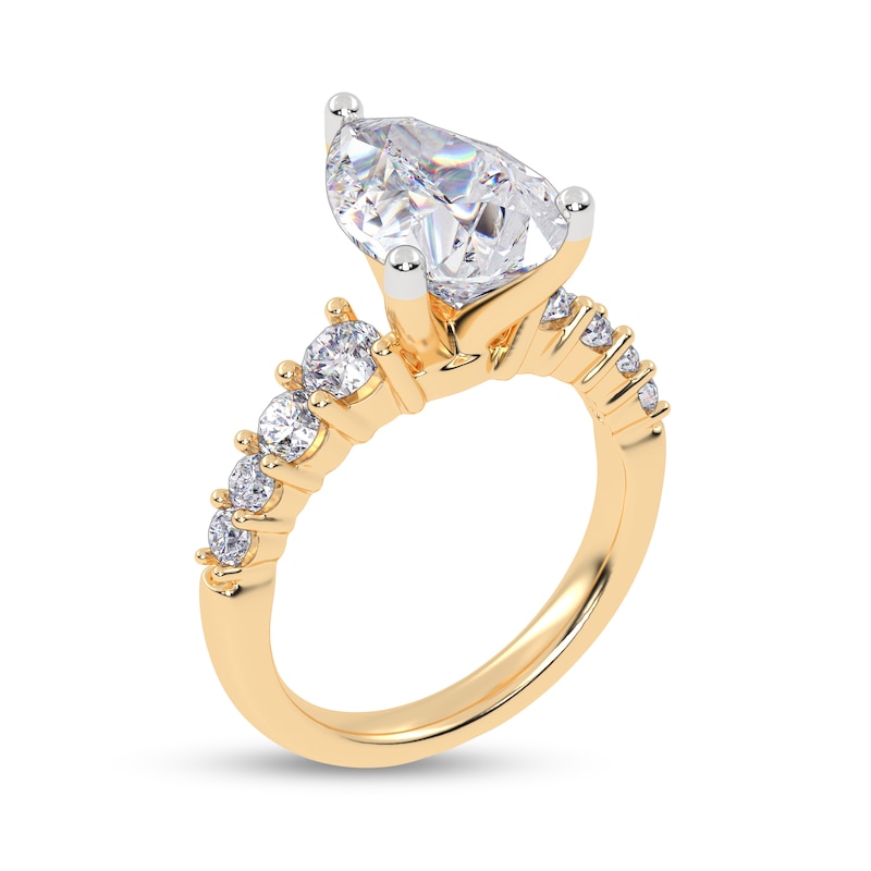 Main Image 2 of 3-3/4 CT. T.W. Pear-Shaped Certified Lab-Grown Diamond Graduated Shank Engagement Ring in 14K Gold (I/SI2)