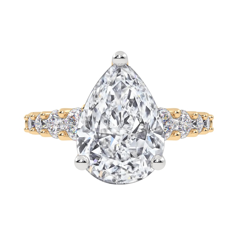 Main Image 3 of 3-3/4 CT. T.W. Pear-Shaped Certified Lab-Grown Diamond Graduated Shank Engagement Ring in 14K Gold (I/SI2)