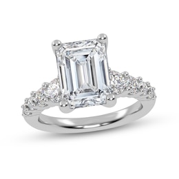 3-3/4 CT. T.W. Emerald-Cut Certified Lab-Grown Diamond Graduated Shank Engagement Ring in 14K White Gold (I/SI2)