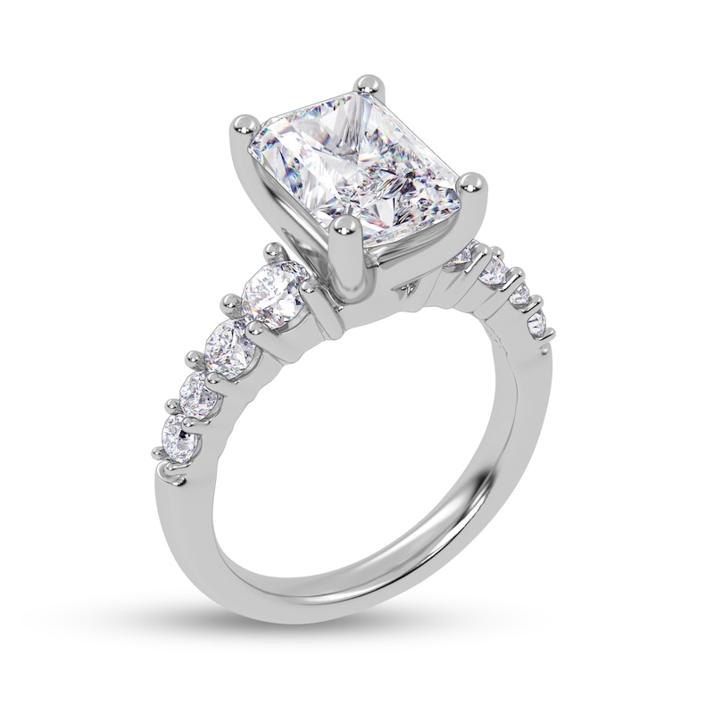 Main Image 2 of 3-3/4 CT. T.W. Emerald-Cut Certified Lab-Grown Diamond Graduated Shank Engagement Ring in 14K White Gold (I/SI2)