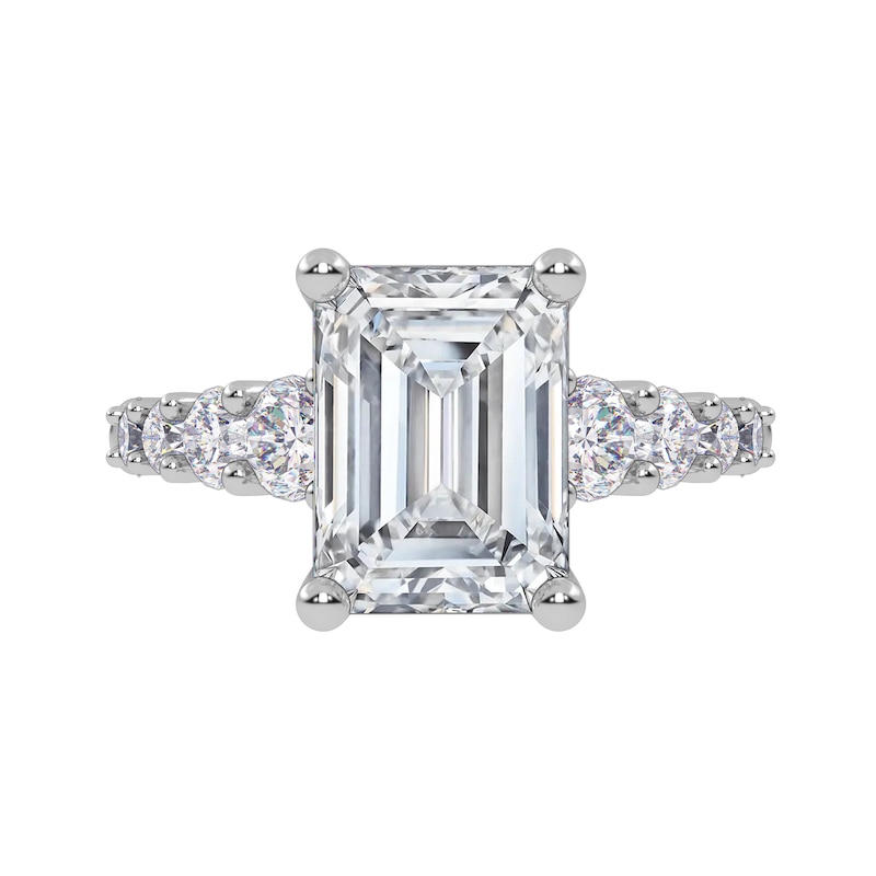 Main Image 3 of 3-3/4 CT. T.W. Emerald-Cut Certified Lab-Grown Diamond Graduated Shank Engagement Ring in 14K White Gold (I/SI2)