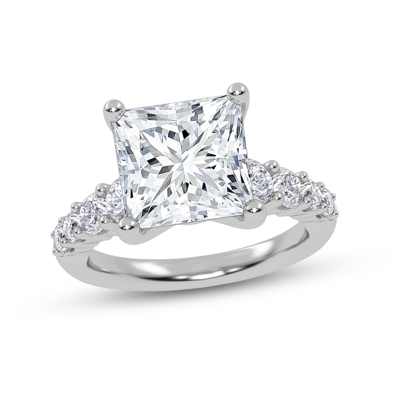 Main Image 1 of 3-3/4 CT. T.W. Princess-Cut Certified Lab-Grown Diamond Graduated Shank Engagement Ring in 14K White Gold (I/SI2)