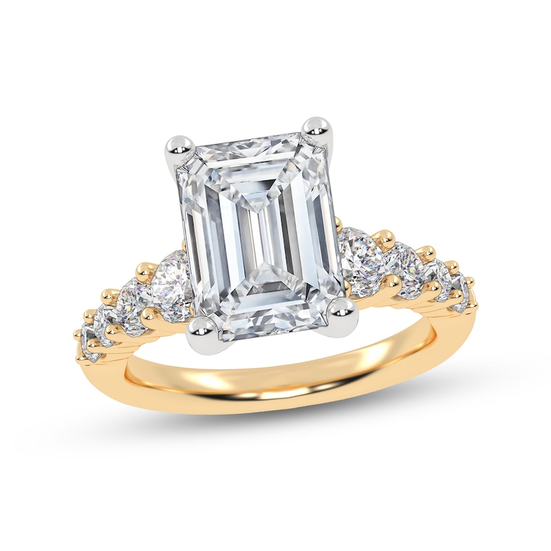 Main Image 1 of 3-3/4 CT. T.W. Emerald-Cut Certified Lab-Grown Diamond Graduated Shank Engagement Ring in 14K Gold (I/SI2)