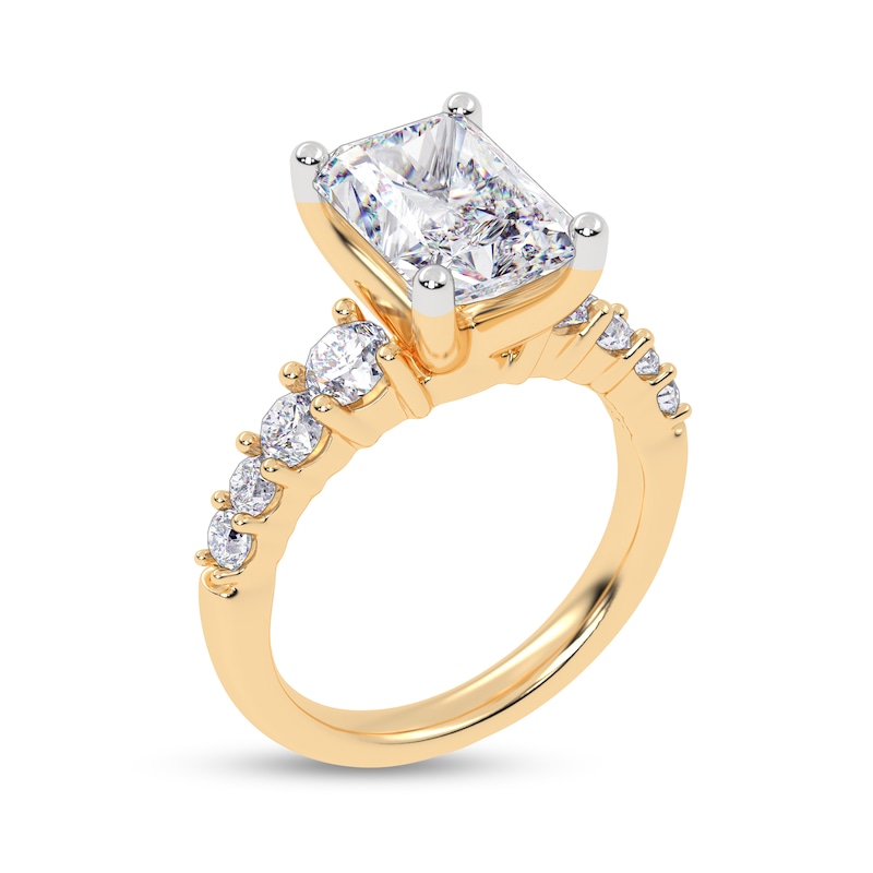 Main Image 2 of 3-3/4 CT. T.W. Emerald-Cut Certified Lab-Grown Diamond Graduated Shank Engagement Ring in 14K Gold (I/SI2)