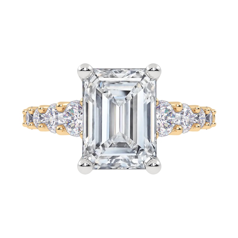 Main Image 3 of 3-3/4 CT. T.W. Emerald-Cut Certified Lab-Grown Diamond Graduated Shank Engagement Ring in 14K Gold (I/SI2)
