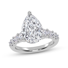 3-3/4 CT. T.W. Pear-Shaped Certified Lab-Grown Diamond Graduated Shank Engagement Ring in 14K White Gold (I/SI2)