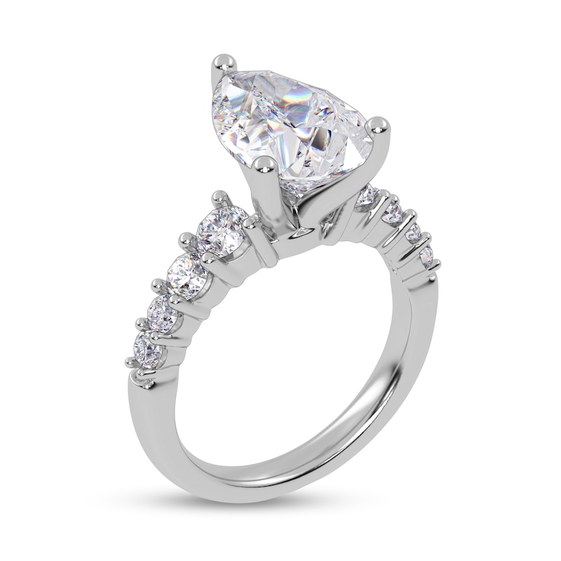 Main Image 2 of 3-3/4 CT. T.W. Pear-Shaped Certified Lab-Grown Diamond Graduated Shank Engagement Ring in 14K White Gold (I/SI2)