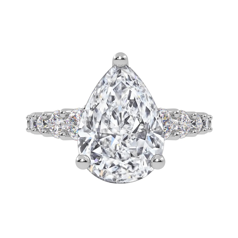 Main Image 3 of 3-3/4 CT. T.W. Pear-Shaped Certified Lab-Grown Diamond Graduated Shank Engagement Ring in 14K White Gold (I/SI2)