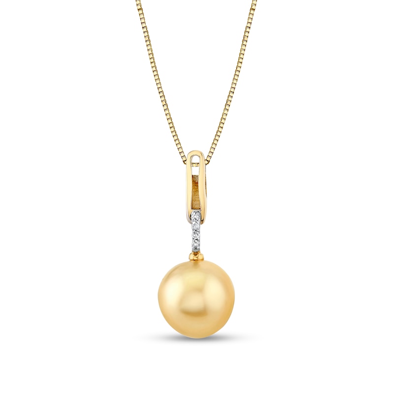 Main Image 1 of 9.0mm Oval Golden South Sea Cultured Pearl and Diamond Accent Drop Pendant in 10K Gold