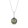Thumbnail Image 1 of 11.0mm Oval Black Tahitian Cultured Pearl and 1/15 CT. T.W. Diamond Drop Pendant in 10K White Gold