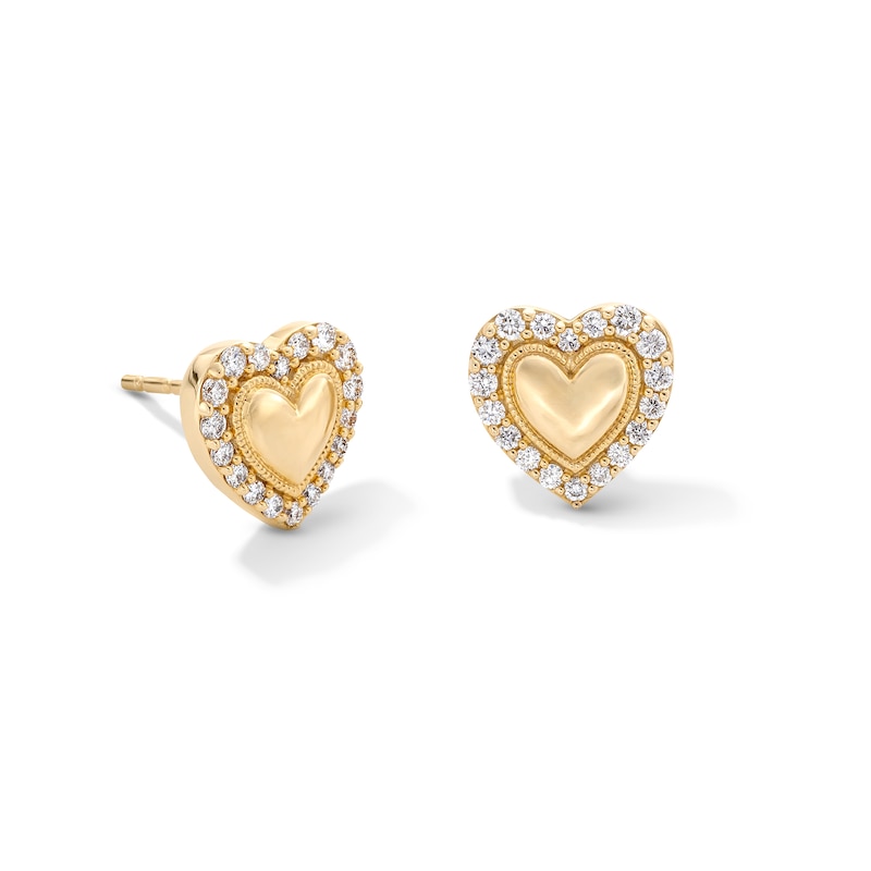 Main Image 1 of 1/4 CT. T.W. Certified Lab-Grown Diamond Heart Stud Earrings in Sterling Silver with 10K Gold Plate (F/SI2)