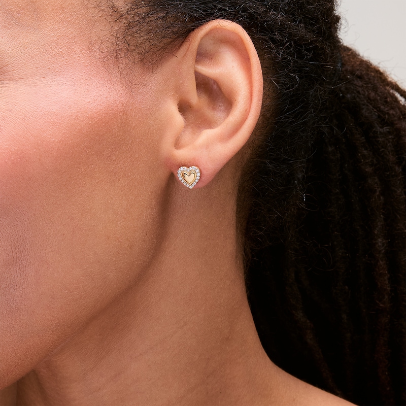 Main Image 2 of 1/4 CT. T.W. Certified Lab-Grown Diamond Heart Stud Earrings in Sterling Silver with 10K Gold Plate (F/SI2)