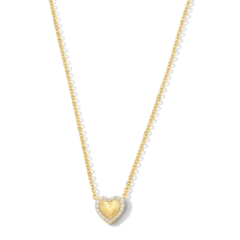 Main Image 1 of 1/8 CT. T.W. Certified Lab-Grown Diamond Heart Necklace in Sterling Silver with 10K Gold Plate (F/SI2) - 19"
