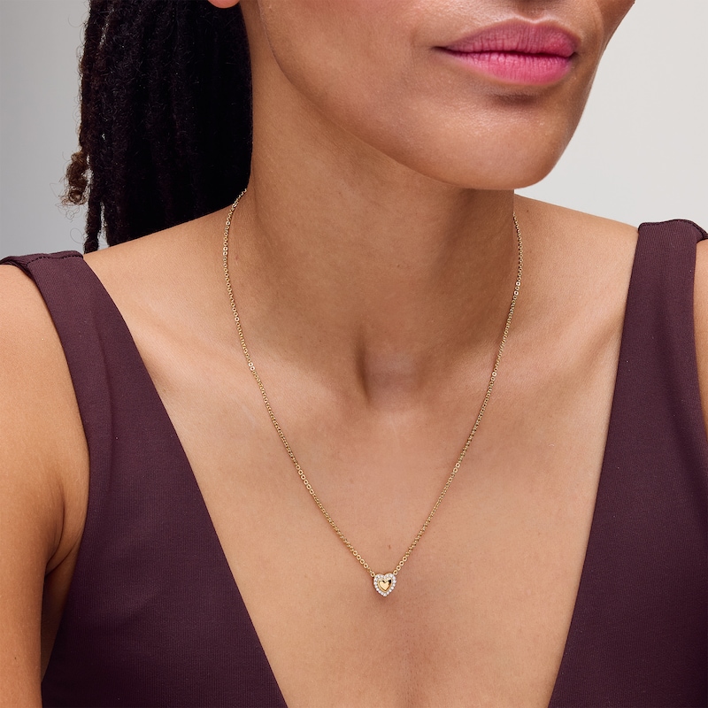 Main Image 2 of 1/8 CT. T.W. Certified Lab-Grown Diamond Heart Necklace in Sterling Silver with 10K Gold Plate (F/SI2) - 19"