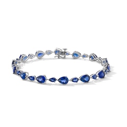 Pear-Shaped Blue Lab-Created Sapphire Alternating Line Bracelet in Sterling Silver - 7.5"