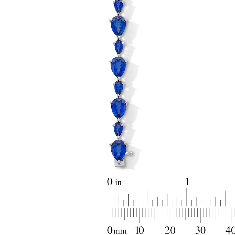 Main Image 3 of Pear-Shaped Blue Lab-Created Sapphire Alternating Line Bracelet in Sterling Silver - 7.5"