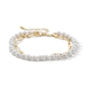 Thumbnail Image 1 of 5.0-6.0mm Oval Freshwater Cultured Pearl and Paper Clip Chain Double Strand Bracelet in 10K Gold - 7.5"