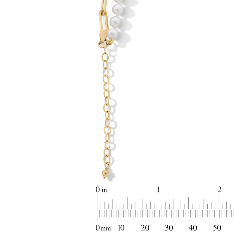 Main Image 3 of 5.0-6.0mm Oval Freshwater Cultured Pearl and Paper Clip Chain Double Strand Bracelet in 10K Gold - 7.5"