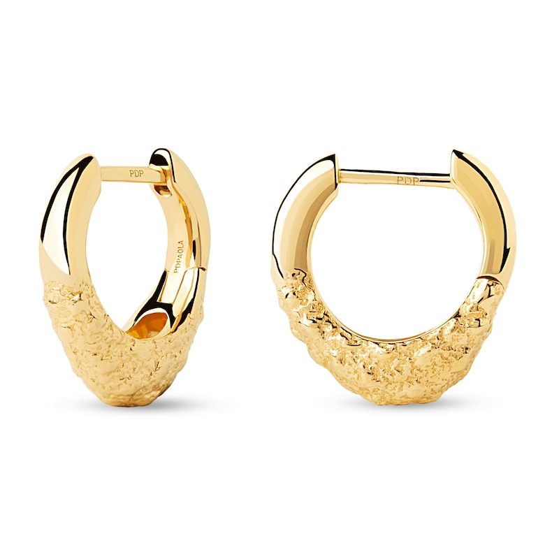 Main Image 1 of PDPAOLA™ at Zales SILHOUETTES 15.4mm Textured Single Hoop Earring in Sterling Silver with 18K Gold Plate