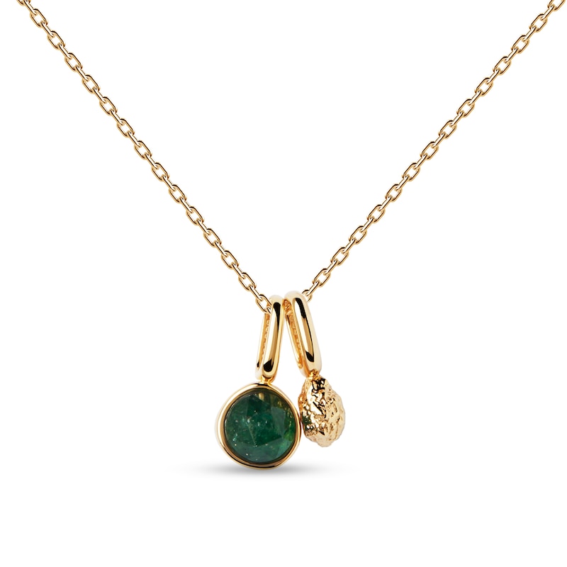 Main Image 1 of PDPAOLA™ at Zales SILHOUETTES Green Aventurine and Textured Double Charm Pendant in Sterling Silver with 18K Gold Plate