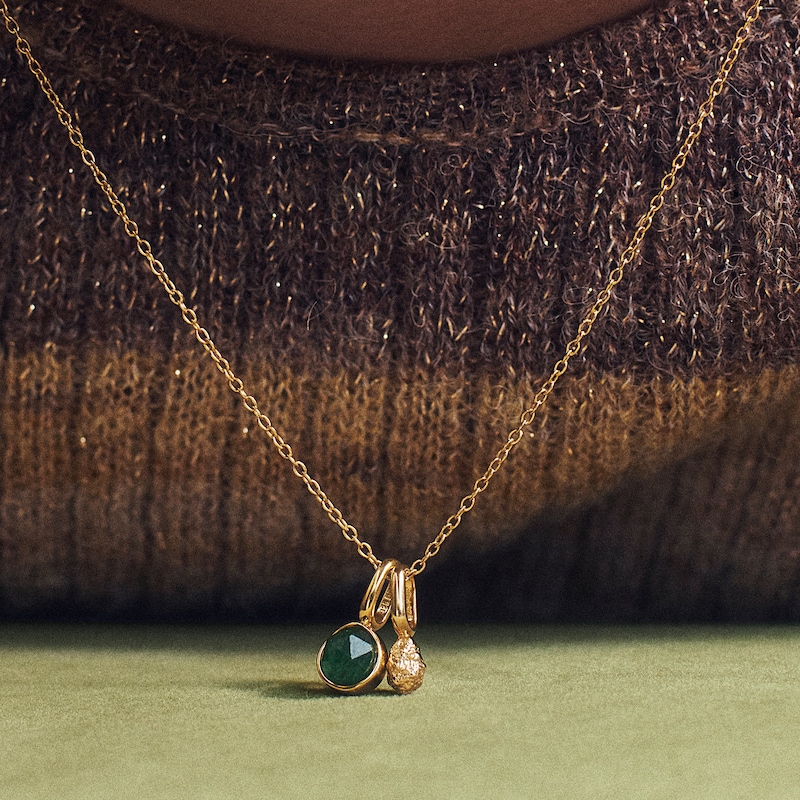 Main Image 5 of PDPAOLA™ at Zales SILHOUETTES Green Aventurine and Textured Double Charm Pendant in Sterling Silver with 18K Gold Plate
