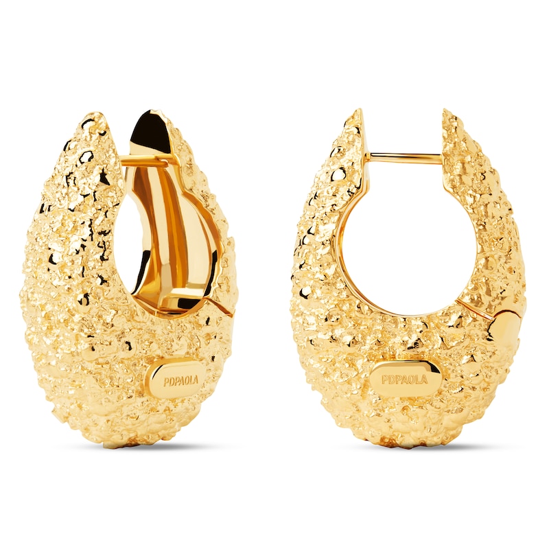 Main Image 1 of PDPAOLA™ at Zales SILHOUETTES 27.0mm Textured Hoop Earrings in Hollow Brass with 18K Gold Plate