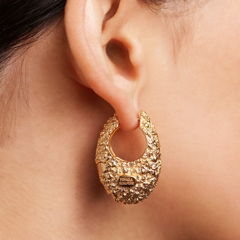Main Image 2 of PDPAOLA™ at Zales SILHOUETTES 27.0mm Textured Hoop Earrings in Hollow Brass with 18K Gold Plate
